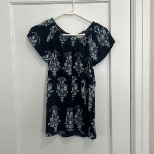 Navy blue women’s floral blouse
